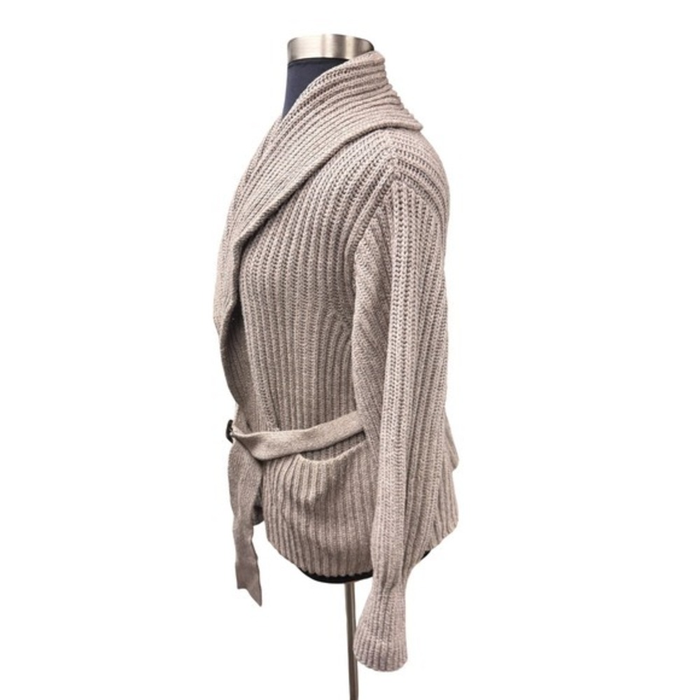 MM LaFleur New York Shawl Collar Ribbed Knit‎ Belted Cardigan Sweater M/L Taupe - Picture 3 of 10